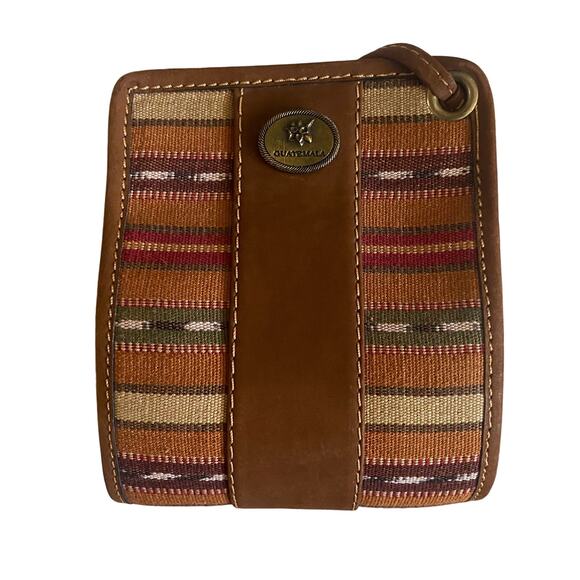 Guatemala Crossbody Handmade Canvas Leather Woven Striped Boho Bag Purse - Picture 1 of 7